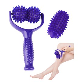 Massage Roller with Handle, Massager Fascia Ball with Nubs, Interchangeable Massage Roller with 3 Hedgehog Balls, Massage Ball, Hedgehog Ball, Foot Massage for Legs, Back, Arms, Shoulders, Muscle Pain