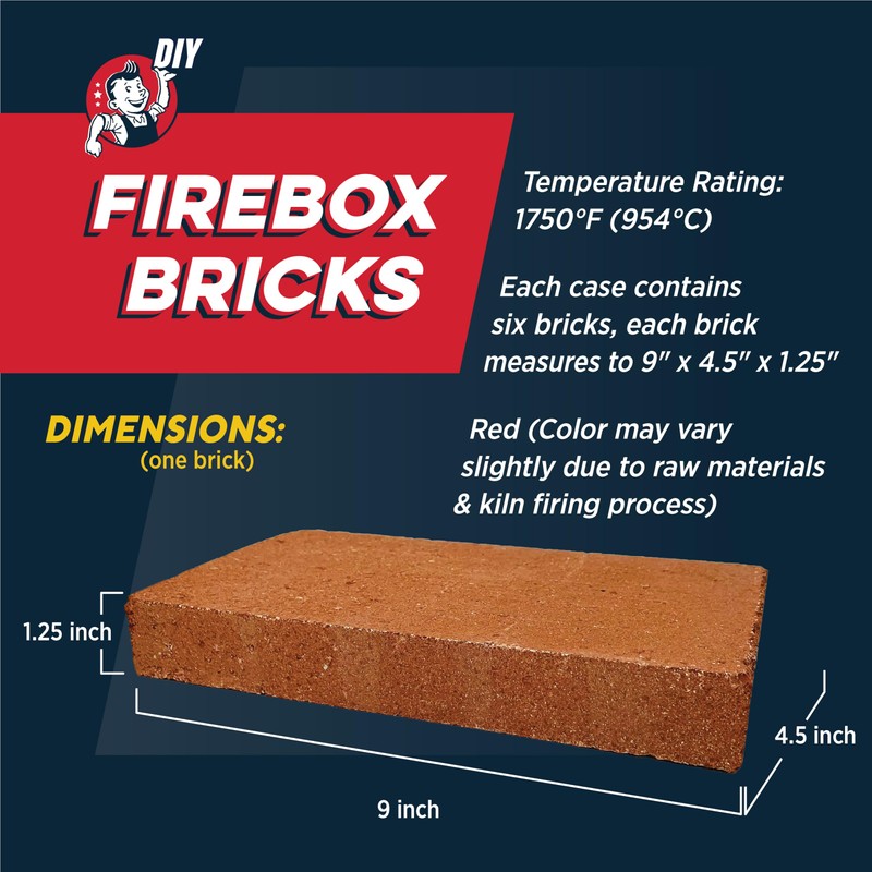 Rutland Fire Bricks for Wood-Burning Fireplaces & Woodstoves, Red, Case