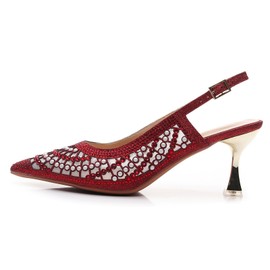 VenusCelia Women's Charming Lady Slingback Pump Shoe (7 M US,Burgundy Studded)