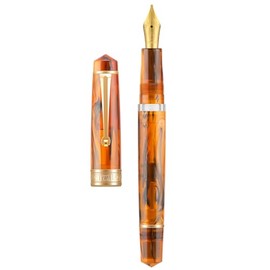 Asvine P20 - Pluma estilográfica de pistón, plumín plano de 1,1 mm, diseño de caligrafía y dibujo, color ámbar acrílico con estuche