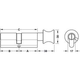 JUVA Profile Knob Cylinder Toilet Lock Cylinder 30/30 - Econo | Nickel-Plated Brass | Lock Cylinder for Interior Doors | 1 Piece - Profile Cylinder for Cylinder Locks with Mounting Material