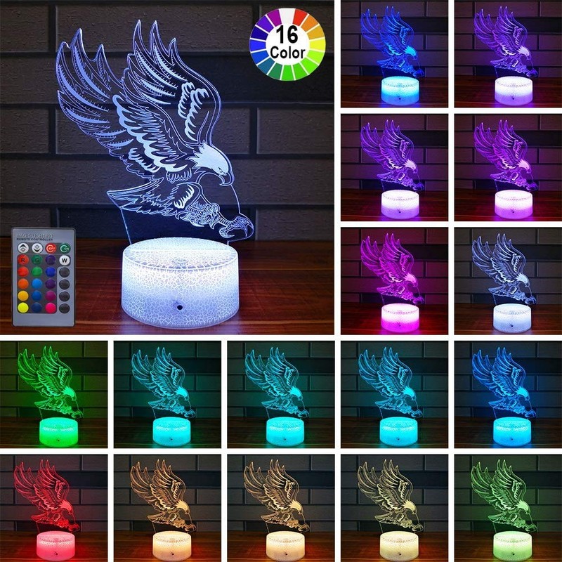 YTDZLTD Creative 3D Eagle Night Light 16 Colours Different Remote