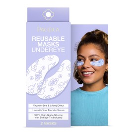 Pacifica Beauty | Máscara reutilizable debajo de los ojos | 100% silicona | Sellado al aspiradora y efecto de levantamiento | Minimiza las líneas finas + arrugas | Combínalo con suero | Lata de almacenamiento incluida | Vegano + última intervensión de crueldad animal