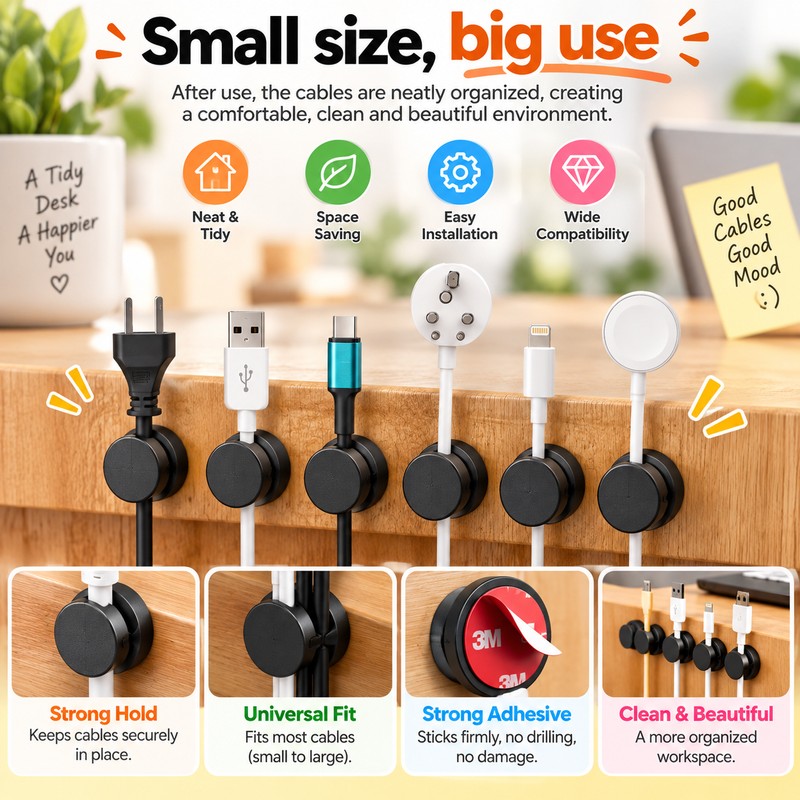 360° Rotatable Magnetic Cable Organizer Desk Cable Clip Cable Holder