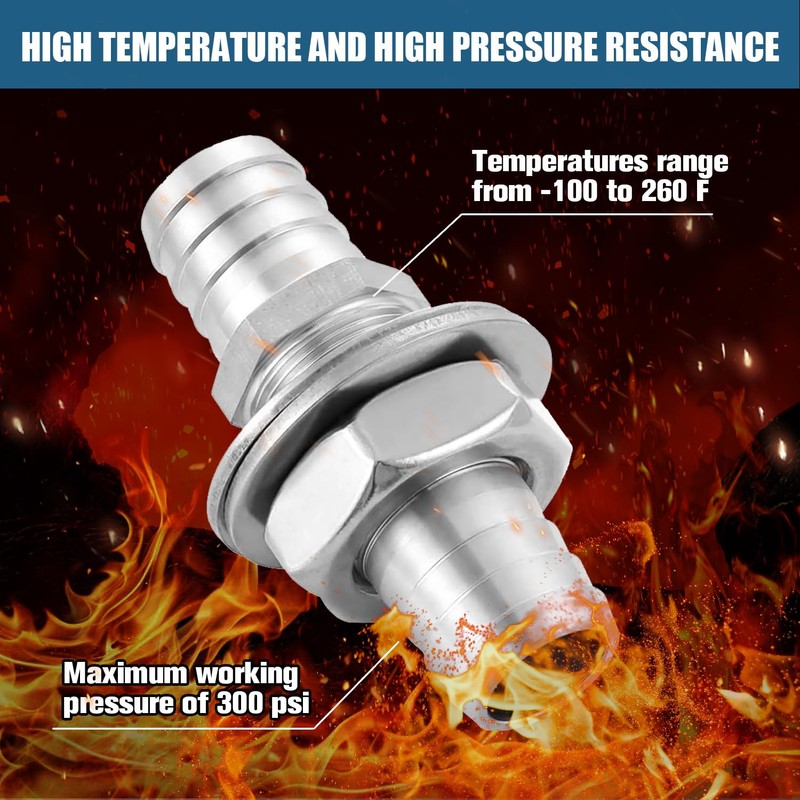 Enoch's Land 3/8" Hose Barb Thru-Bulk Bulkhead Fitting,304 Stainless Steel