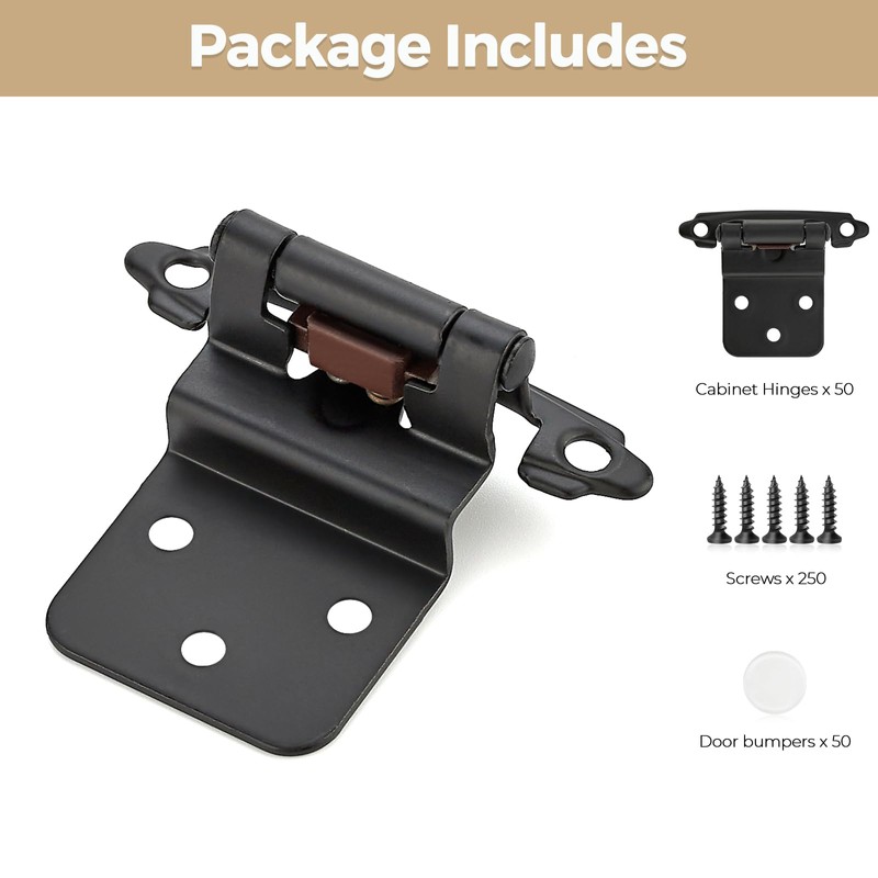 50 Pack 25 Pair Black Cabinet Hinges - 3/8 inch