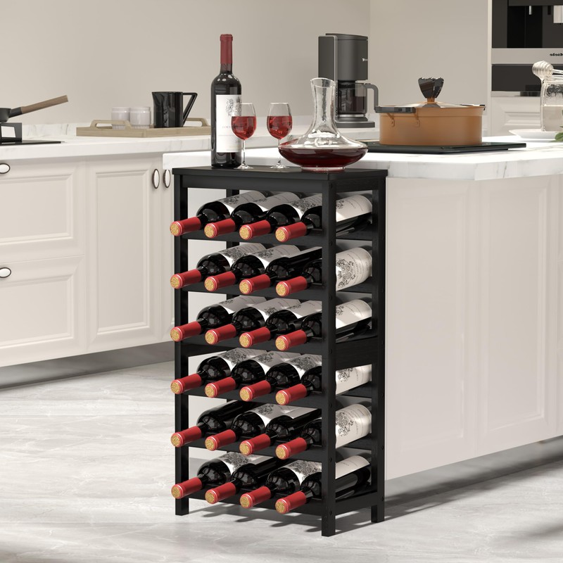 MOGELAFOO 6 Tier Bamboo Wine Rack Freestanding Floor, 24 Bottles