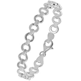 Vinani 2AOB Solid Matte Shiny Link Bracelet 19 cm Sterling Silver 925 Italy, Sterling Silver, Without Stone