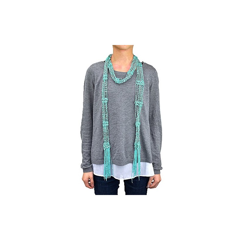 Crocheted Beads Bling Scarf with Fringe (Mint)