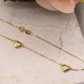 CARISSIMA Gold Women's 9 ct Yellow Gold Three Heart Charm Box Chain Bracelet of Length 18 cm/7 Inch