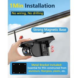 Magnetic RV Wireless Backup Camera: 1-Min Install Long-Range Signal Solar Backup Camera for Travel Trailer - with 7.2" DVR Monitor 1080P HD Night Vision Auto Sleep for Voyager & Forest River RVs