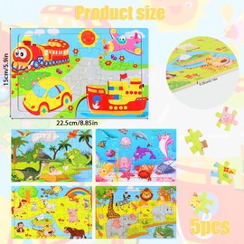 RYAN Wooden Puzzle Children 5 x 30 Pieces Puzzle Children from 3 Children's Puzzle Years Farm Underwater Animals Wooden Puzzle for from 3 Years and Age Boys and Girls