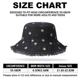 AYPOW Soft Washed Cotton Packable Bucket Hat Women, UPF50+ Embroidered Daisy Ladies Summer Sun Hats Lightweight Foldable Frayed Edge Fisherman Cap, Teen Girl Beach Denim Fishing Hat for Daily Travel