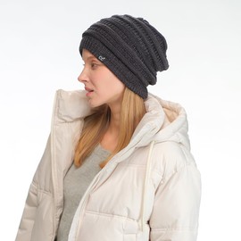 Fuzzy Lined Stretchy Cold Weather Toboggan Cap Slouchy Oversized Cable Knit Beanie for Men and Women