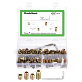 sourcing map 100Pcs 4 Sizes Threaded Inserts Nuts, Zinc Alloy Hex Socket Drive Screw-in Nut Threaded Inserts with 1Pcs Hex Wrench, Wood Inserts Bolt Assortment Kit for Wood Furniture