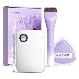 MAANGE Set de Brochas para Maquillaje 4 Piezas Brochas de Maquillaje Profesional con Caja de Regalo Incluye 1 Brocha Maquillaje para Base,1 Puff,1 Paletas y Barras de Colores(Morado)