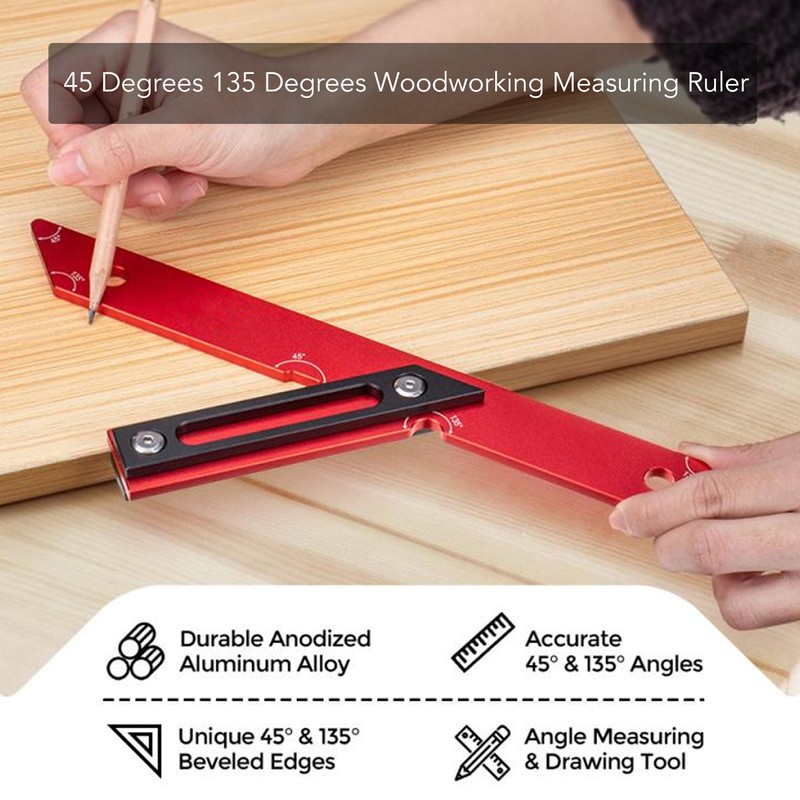 45 Degrees 135 Degrees Woodworking Measuring Ruler Aluminum Alloy Carpenter