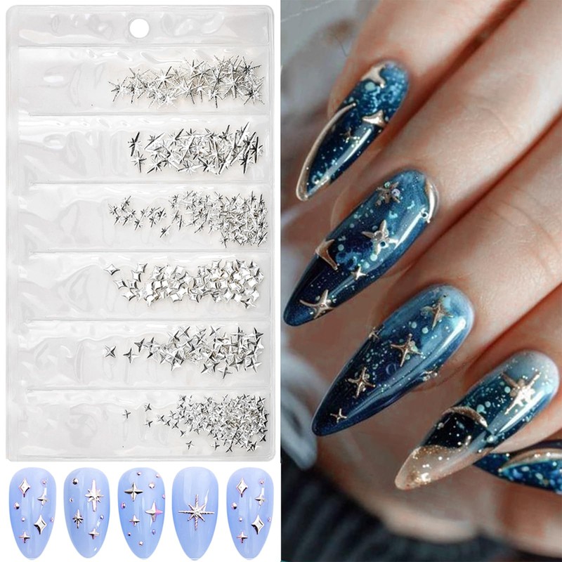 400pcs Gold Silver Star Nail Charms Metal Stars Nail Art