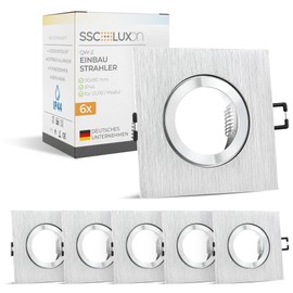 SSC-LUXon QW-2 Recessed Spotlights Square Brushed Aluminium IP44 Square Spotlight with GU10 Socket for Bathroom and Kitchen Pack of 6
