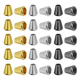 PATIKIL Bell Stopper Conical Cord Ends, 30 Pack Zinc Alloy Cord Rope Fastener Lock Clip for DIY Clothes Shoelaces Bags, Gold Tone, Silver Tone, Dark Grey
