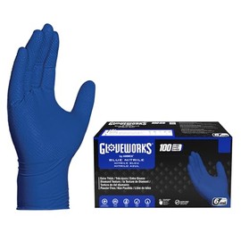 GLOVEWORKS HD Royal Blue - Guantes desechables industriales de nitrilo azul real, sin látex, textura de diamante elevada, caja de 100 unidades