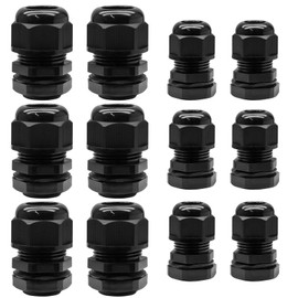 Kyuionty 12 Pcs Nylon Cable Glands, Black Strain Relief Cable Cord Connector IP68 Waterproof Junction Box Wire Protectors Adjustable (6 Pcs 3/4" NPT + 6 Pcs 1/2" NPT)