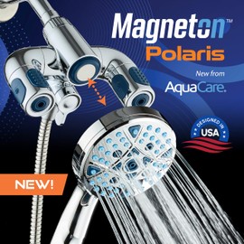 AquaCare Polaris High Pressure Multi Zone 208 Setting Shower Head & Handheld 3-way Combo System - Magnetic Docking Handle, Stay-Clean Jets, 6 ft. Metal Hose, All Chrome Finish, Top American Brand