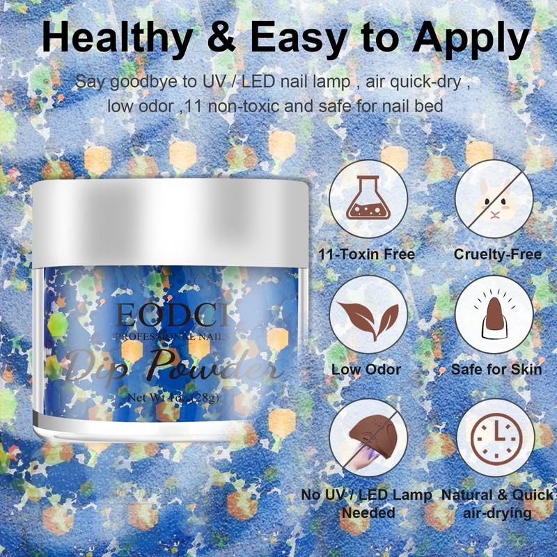 EODCI Dopamine Nail Dip Powder - Blue Glitter Hexagon Sequins