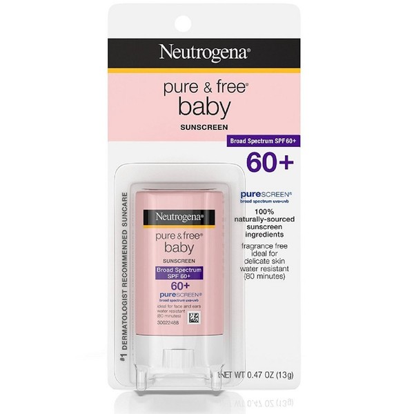 Neutrogena Pure & Free Baby Sunscreen Stick SPF 60+ 0.47 oz (Pack of 3)