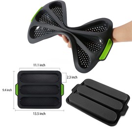 iPstyle Silicone Baguette Pan Non-stick French Bread Baking Mould, 3 Wave Loaves Loaf Bake Mold Toast Cooking Bakers Roll Pan Sandwich Mold French Baguette Bread Pan (Grey B)
