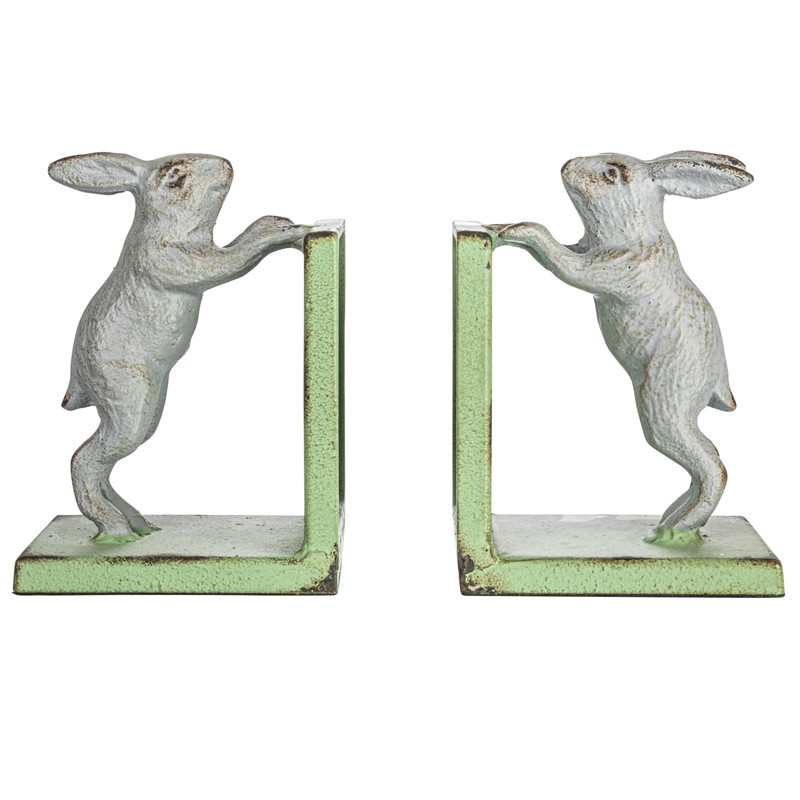 Creative Co-Op Decorative 2-Tone Cast Metal Rabbit Bookends, Green and