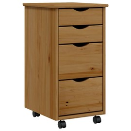 vidaXL Mobile Rolling Cabinet with Drawers Honey Brown Solid Pine Wood Durable Compact Storage Office Furniture Filing Cabinets Drawer Unit Wooden Wheeled Trolley Chest of