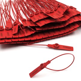 (500pcs) 11 inch Plastic Numbered Security Seal Pull Tight Padlock Safety Tag Tamper Proof Tie Disposable Self-Locking Seals, Red