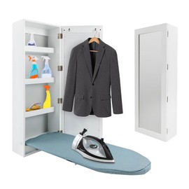 YIYIONCE Wall Mounted Ironing Board Cabinet 22Lbs Load Wall Ironing Board with Cabinet Folding Ironing Board with 10" x 33.5" Mirror Portable Wall Mount Storage Cabinets Home, Apartment| US Stock