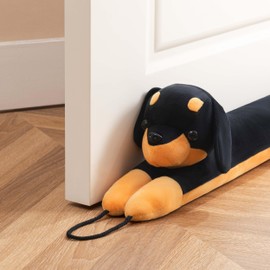 Sunolga 38 Inches Weighted Door Draft Stopper Under Door Noise Air Stopper, Black Dog Shape Sound Proof Draft Guard for Doors and Windows