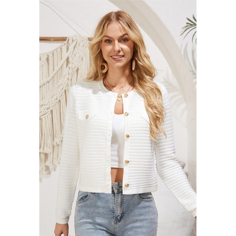 GRACE KARIN Women's Cardigan Button Long Sleeve Crew Neck Knitwear