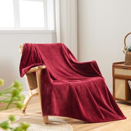 NEWCOSPLAY Super Soft Throw Blanket Red Premium Silky Flannel Fleece Leaves Pattern Lightweight Bed Blanket All Season Use (Red, Throw(50"x60"))