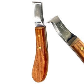 Hoof Knife, Double Edged Hoof Trimming Knife with Wooden Handle Horse Farrier Tool Non Slip Equine Grooming Loop Oval Hoof Shears Multipurpose Hoof Cutter for Cutting Horses Donkeys Cows Hooves
