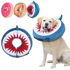 BEAUTYZOO Dog Cone Alternative After Surgery for Large Medium Small Dogs, Soft Inflatable Cone Collar for Dogs Cats, Dog Neck Donut E Collar Dog Recovery Collar to Stop Licking, Shark Blue, L