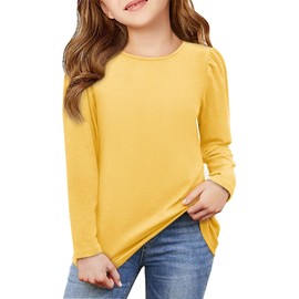 Haloumoning Girls Long Sleeve T Shirts Casual Crewneck Comfy Cute Basic Tee Tops for Kids 5-14 Years Yellow