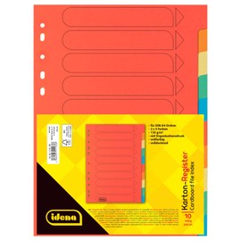 Idena 11133 Cardboard Index for DIN A4 Documents, 22.5 x 30 cm, 10 Full-Colour Dividers in 10 Colours, 150 g/m², Organiser with Euro Holes and Organisational Print