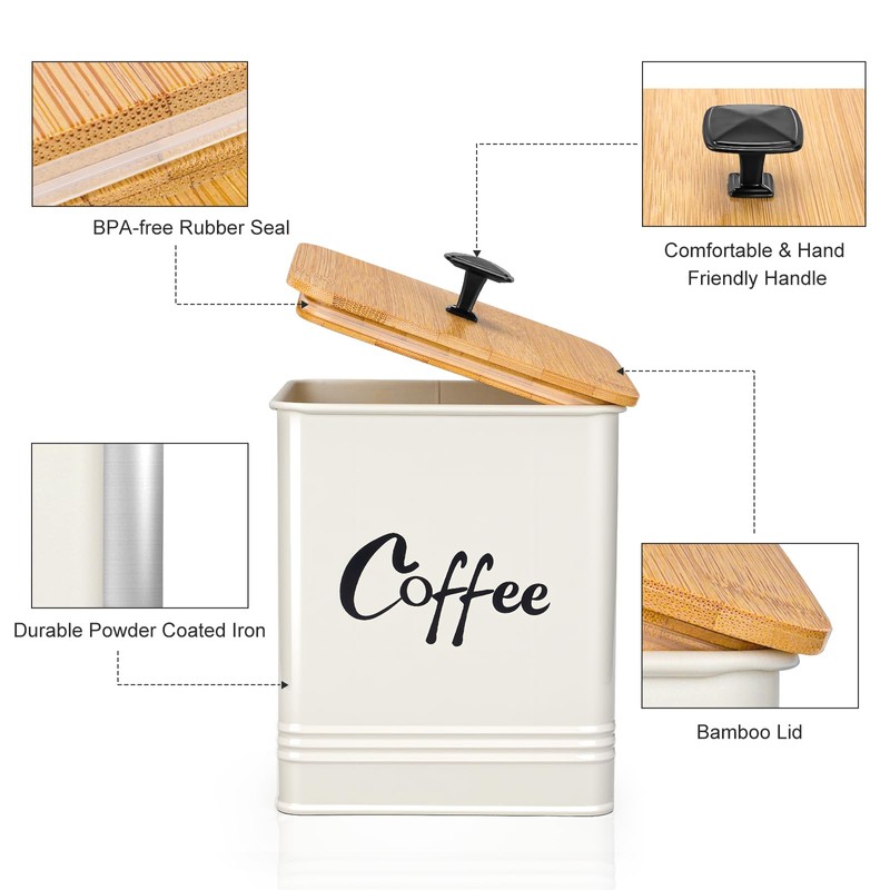 LUKMILEE Airtight Coffee Canister-Coffee Container, Airtight 40 oz Large Iron