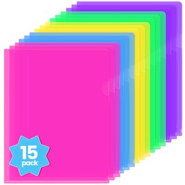 Sooez 15 Pack Clear Document Folder, Plastic Sleeves for Paper 8.5 x 11, Plastic File Folders Paper Sleeves Protector, Heavy Duty Poly File Jacket Sleeves Pocket Folder Cover,5 Assorted Colors