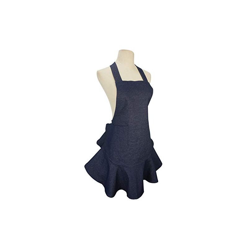 LilMents Women's Retro Denim Kitchen Bib Chef Apron (Navy Blue)