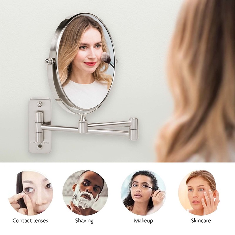 OVENTE 7" Wall Mounted Makeup Mirror with 1X/10X Magnification, Double