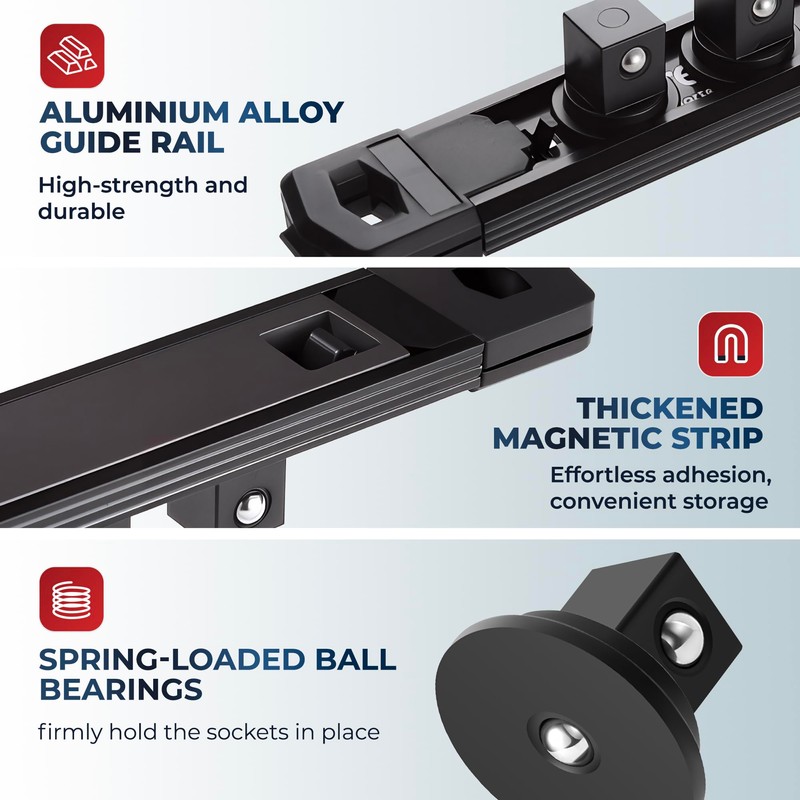 Reniteco Magnetic Socket Organizer Set, 6PC 1/2" 3/8" 1/4" Drive