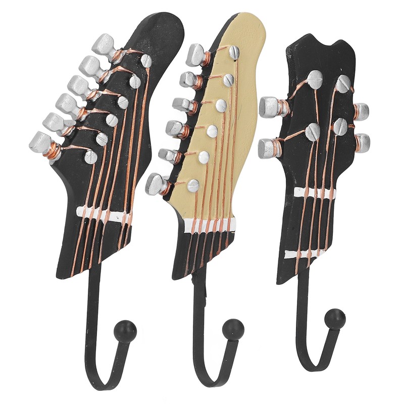 3pcs Wall Hooks Decorative 25kg Load Guitar Shape Environmental Resin