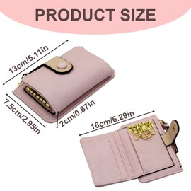 FuninCrea Womens Wallet PU Leather Key Wallet with Hanging Buckle Hooks, Slim Wallet Compact Card Holder Wallet with 5 Card Slots and Coin Zipper Pocket for Organizational Cards Keys Coin (Pink)