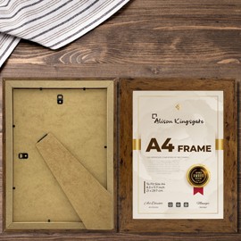 Alison Kingsgate A4 Rustic Frame With Clear Perspex Front & Wall Mounted Hook- A4 Rustic Picture Frame in Size 29.7x21cm A4 Rustic Photo Frame - Rustic A4 Frame (Rustic)
