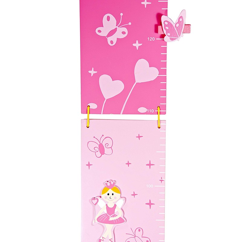 Children's Wooden Height Chart Pink Princesses for Girls Nursery